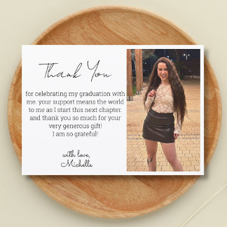 modern script graduation photo thank you note card