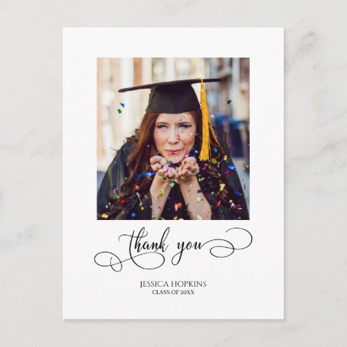 Modern Script Graduation Photo Thank You Postcard