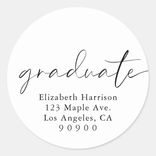Modern Script Graduation Return Address Classic Round Sticker
