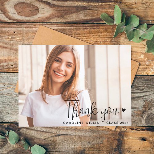 Modern Script Graduation Stylish Thank You Photo 