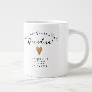 Modern Script Grandma Rose Gold Heart w Names Giant Coffee Mug