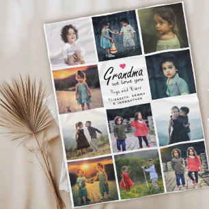Modern Script Grandma we love you Photo Collage Fleece Blanket