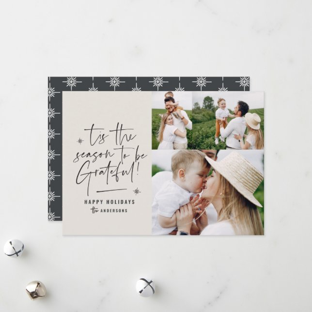 Modern script grateful photo holiday card (Front/Back In Situ)