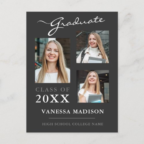 Modern Script Gray Graduate Announcement Postcard