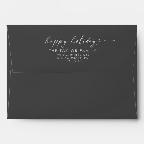 Modern Script  Gray Happy Holidays Card Envelope