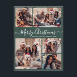 Modern Script Green 5 Photo Collage Christmas  Postcard<br><div class="desc">Elegant, Modern 5 Photo Collage Holiday Green Script Christmas Family Photo Postcards. This festive, minimalist, whimsical five (5) photo holiday greeting card template features a pretty grid photo collage and says „Merry Christmas”! The „Merry Christmas” greeting text is written in a beautiful hand lettered swirly swash-tail white font script on...</div>