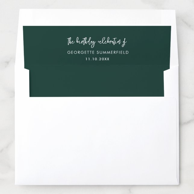 Modern Script Green Birthday Envelope Liner (In Envelope)