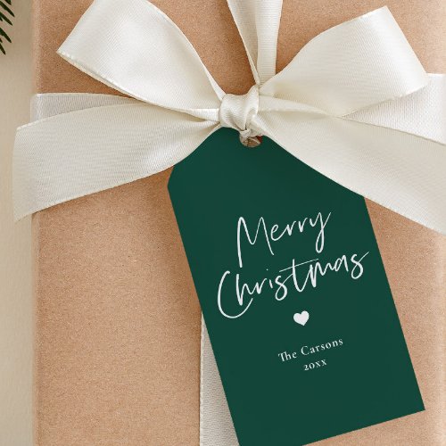 Modern Script Green Christmas  Gift Tags