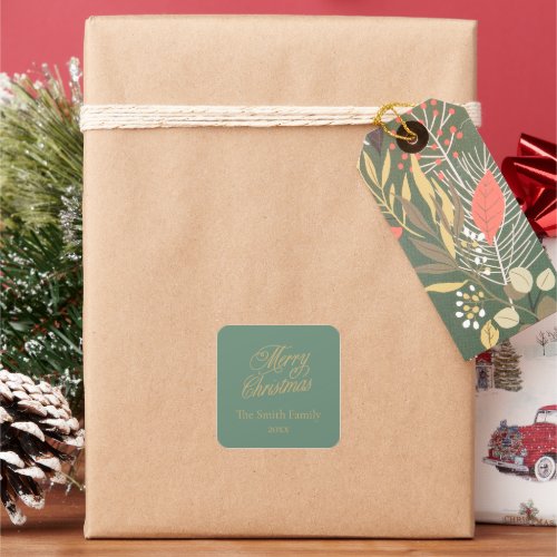 Modern Script Green Christmas  Square Sticker