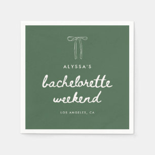 Modern Script Green Coquette Bachelorette Weekend Napkins