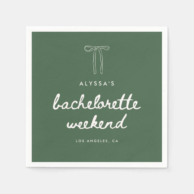 Modern Script Green Coquette Bachelorette Weekend Napkins (Front)