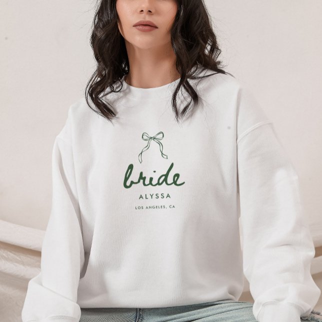 Modern Script Green Coquette Bow Bride Wedding Sweatshirt (Creator Uploaded)