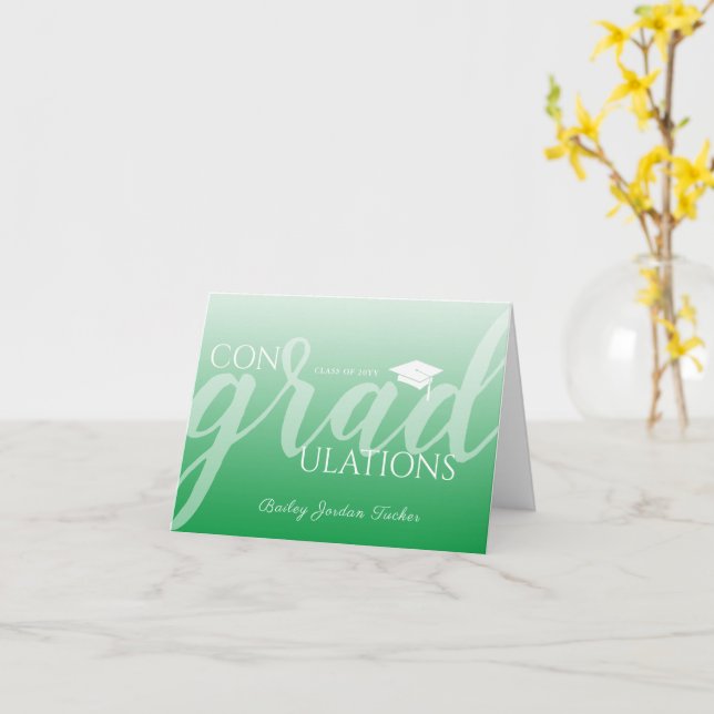 Modern Script Green Graduation Congratulations Card (Yellow Flower)