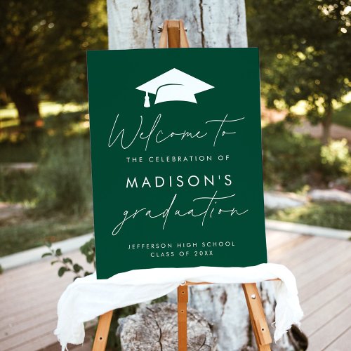 Modern Script Green Graduation Party Welcome Sign