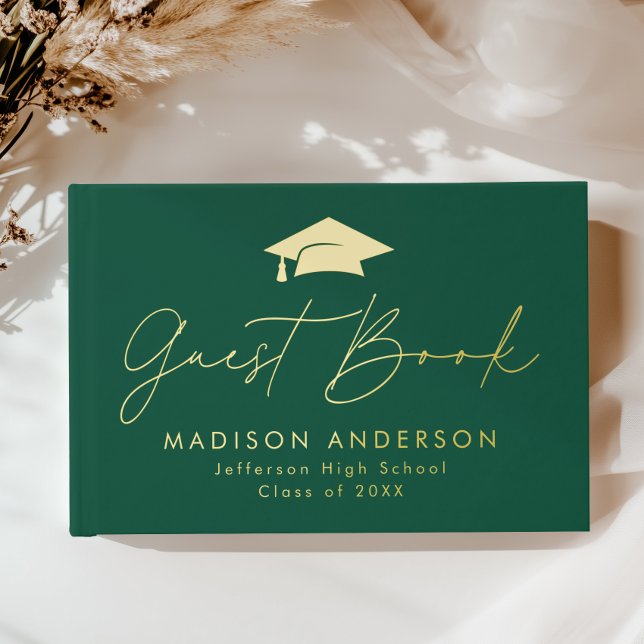 Modern Script Green Photo Graduation Foil Guest Book (Creator Uploaded)