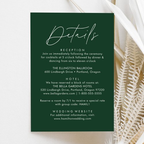 Modern Script Green Wedding Details Enclosure Card