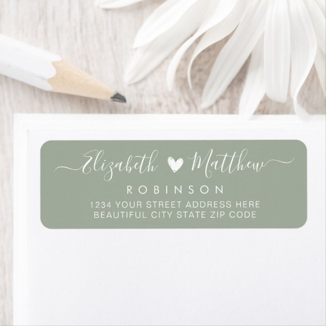 Modern Script Green Wedding Return Address Label (Insitu)