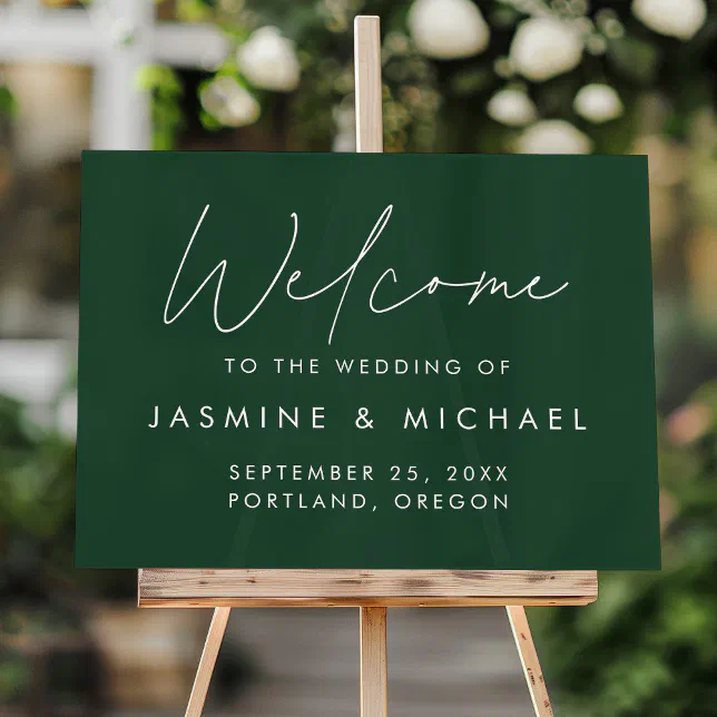 Modern Script Green Wedding Welcome Acrylic Sign | Zazzle
