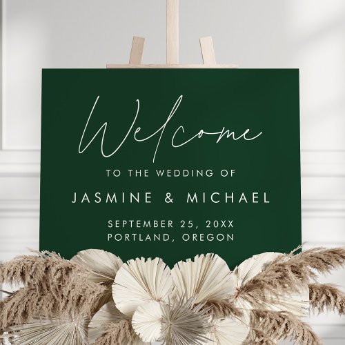 Modern Script Green Wedding Welcome Sign