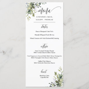 Modern Script Greenery Garden Wedding Event Menu