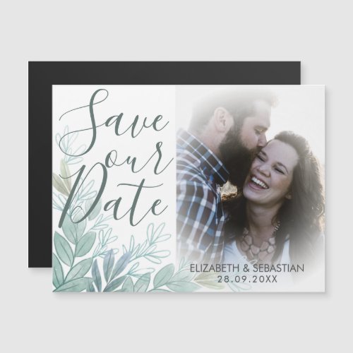 Modern Script Greenery Wedding Save the Date Magnetic Invitation
