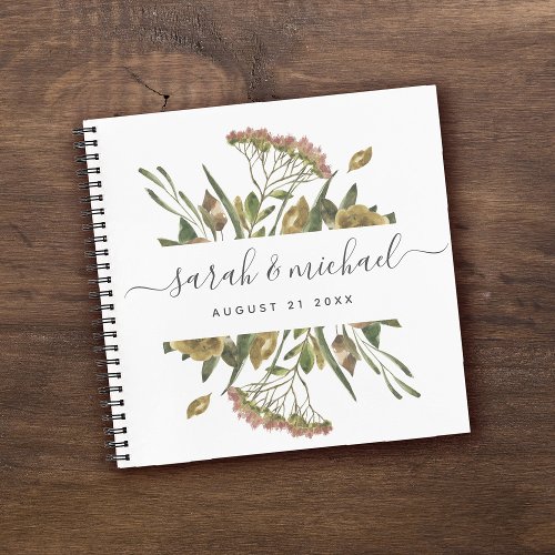 Modern Script Greenery Wildflower Wedding Guest Notebook