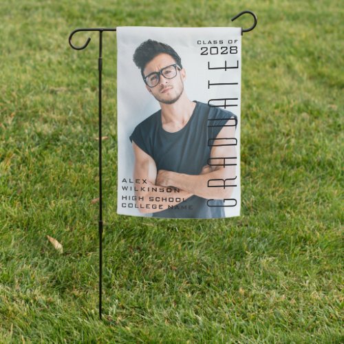 Modern Script Guy Photo Trendy Graduation Garden Flag