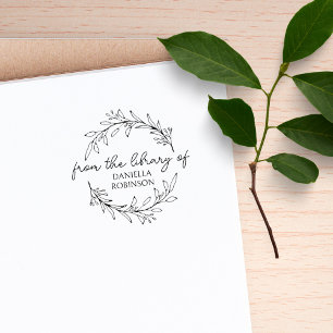 Modern Script Hand-drawn Botanical Book Ex Libris Rubber Stamp