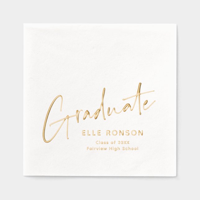 Modern Script Hand Lettered Graduation Foil Napkins (Front)