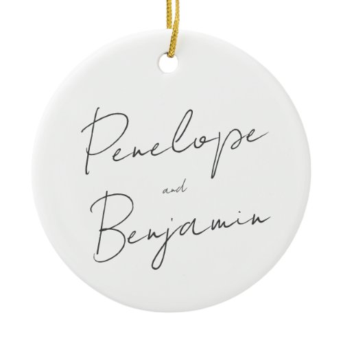 Modern Script Handwriting Black and White Wedding Ceramic Ornament