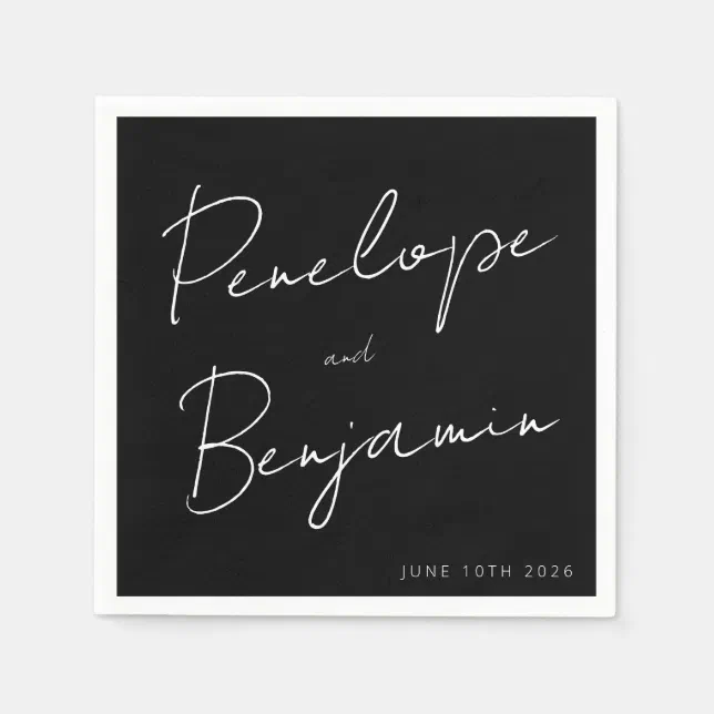 Modern Script Handwriting Custom Wedding Black Napkins Zazzle