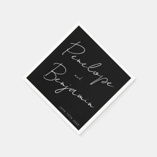 Modern Script Handwriting Custom Wedding Black Napkins Zazzle