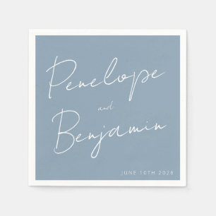 Modern Script Handwriting Dusty Blue Wedding Napkins
