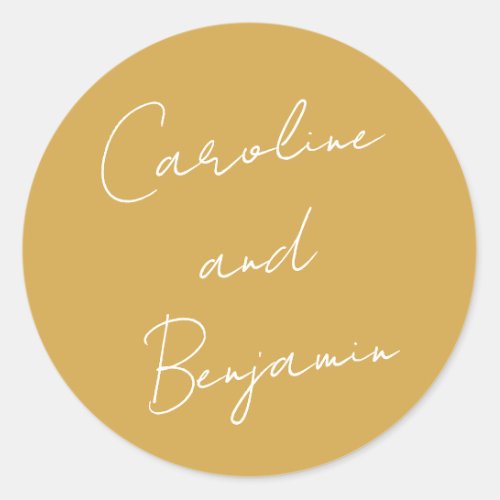 Modern Script Handwriting Dusty Yellow Wedding Classic Round Sticker