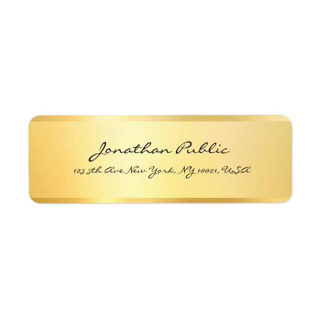 Modern Script Handwriting Faux Gold Elegant Return Label (Front)