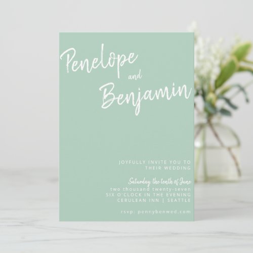 Modern Script Handwriting Mint Pistachio Wedding Invitation