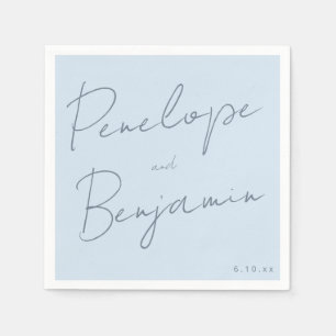 Modern Script Handwriting Soft Blue Classy Wedding Napkins