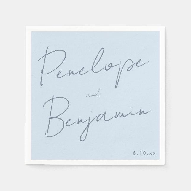 Modern Script Handwriting Soft Blue Classy Wedding Napkins (Front)