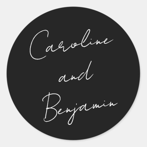 Modern Script Handwriting Wedding Boho Black Classic Round Sticker