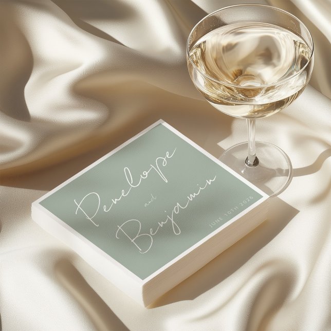 Modern Script Handwriting Wedding Boho Sage Napkins (Creator Uploaded)