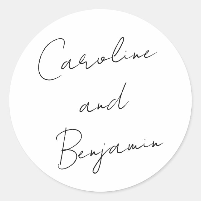 Modern Script Handwriting Wedding Boho White Classic Round Sticker (Front)