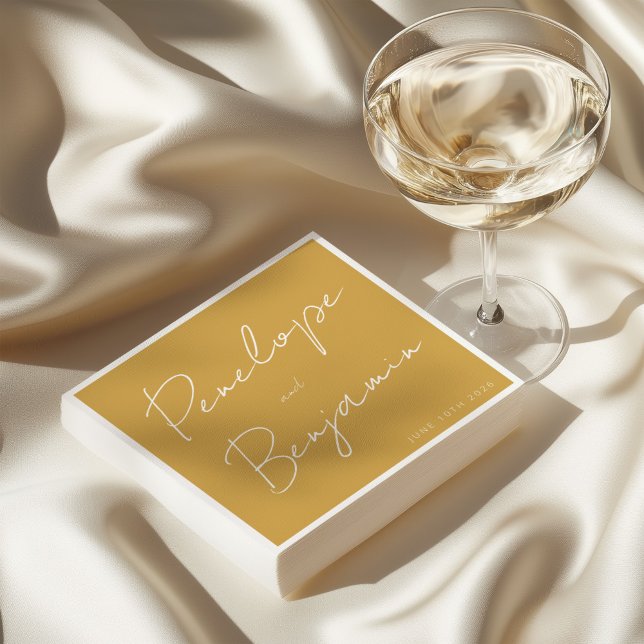 Modern Script Handwriting Wedding Boho Yellow Napkins (Creator Uploaded)