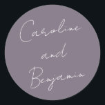 Modern Script Handwriting Wedding Dusty Purple Classic Round Sticker<br><div class="desc">Modern Script Handwriting Wedding Boho Dusty Purple Classic Round Sticker</div>