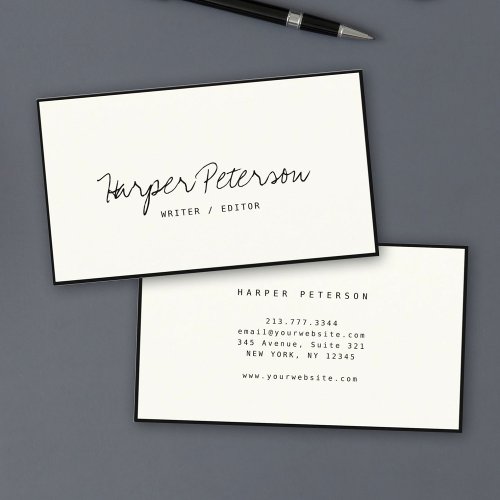 Modern Script Handwritten Black Ivory Chic Stylish Business Card