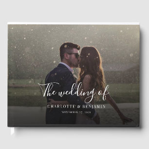 Modern Script Handwritten Photo Wedding Guest Book