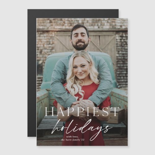 Modern Script Happiest Holidays Photo Magnet