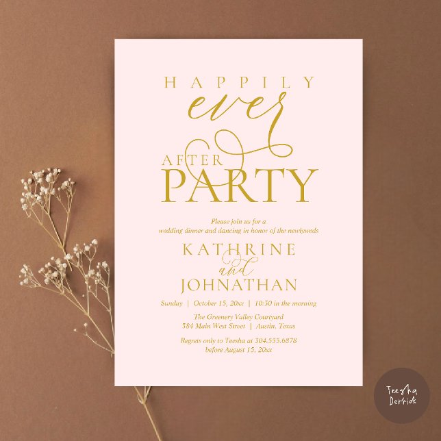 Modern Script Happily Ever After Party Elopement I Invitation (Modern Script Happily Ever After Dinner Party Elopement Invitation Card in Blush and gold)