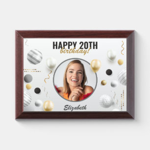 Modern Script Happy Birthday Custom Photo Gift Award Plaque