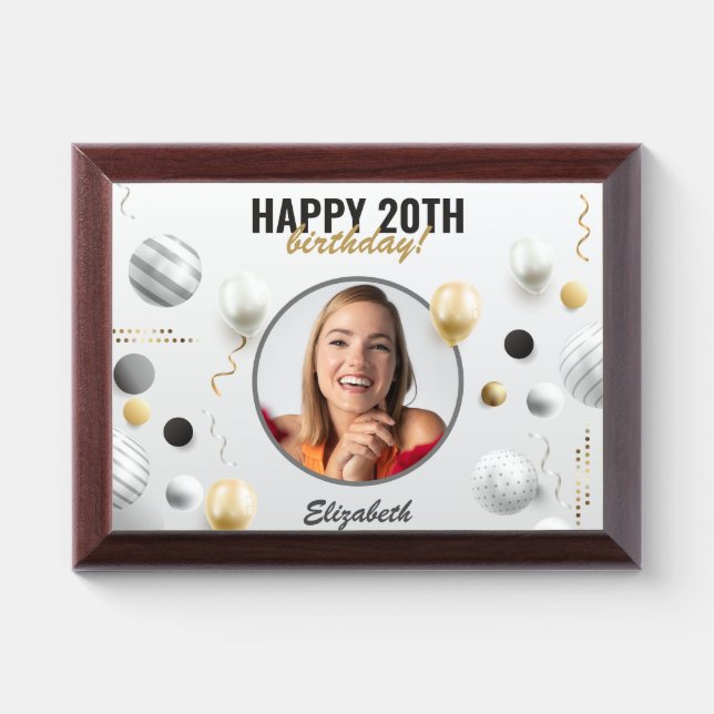 Modern Script Happy Birthday Custom Photo Gift Award Plaque (Horizontal)