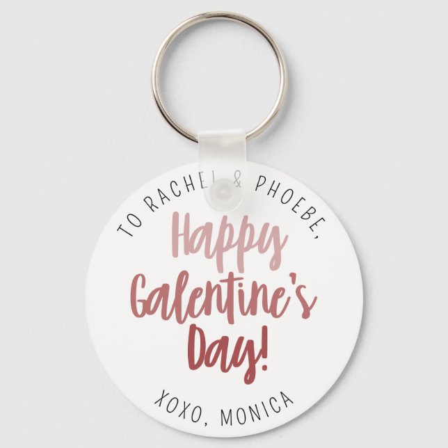 Modern Script Happy Galentine's Day Keepsake Gift Keychain (Front)